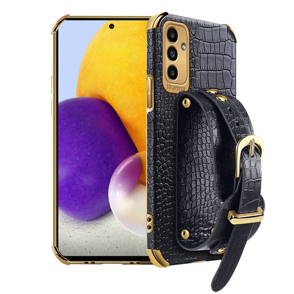 For Samsung Galaxy A52 5G/A52s 5G/A52 4G PU Leather Coated TPU Flexible Phone Case Crocodile Texture 6D Electroplating Precise Cutout Covering - Black-1