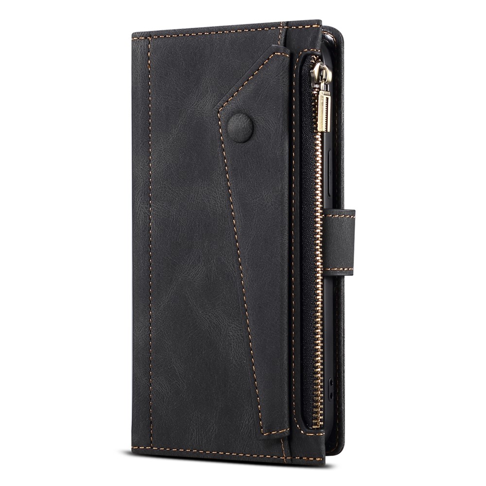 ESEBLE For Samsung Galaxy A12 5G PU Leather Phone Case Bag Zipper Pocket Wallet Stand Shockproof Phone Covering with Wrist Strap - Black-2