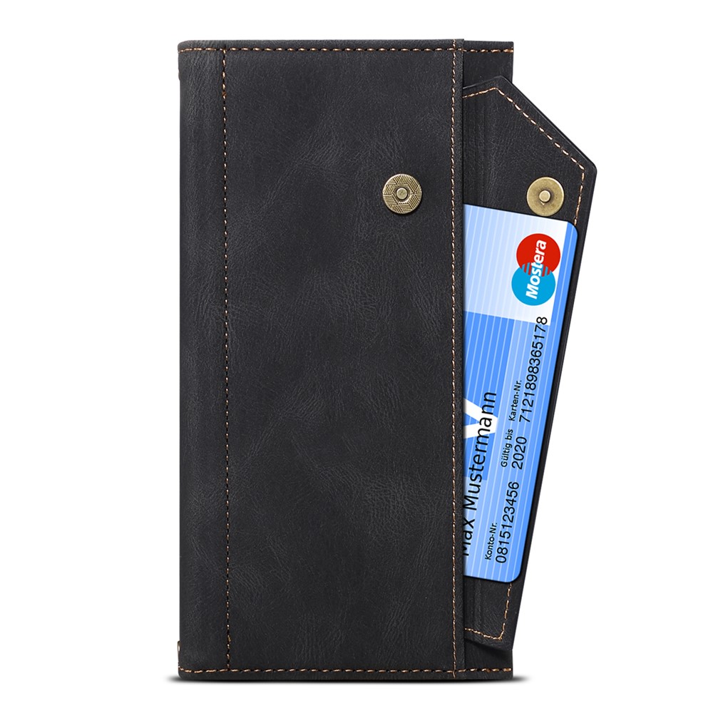 ESEBLE For Samsung Galaxy A12 5G PU Leather Phone Case Bag Zipper Pocket Wallet Stand Shockproof Phone Covering with Wrist Strap - Black-9