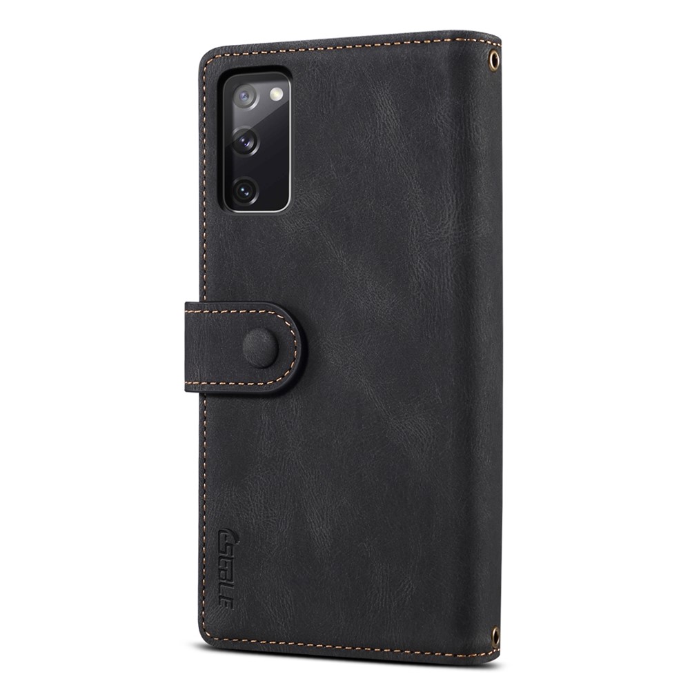 ESEBLE For Samsung Galaxy S20 FE 5G Anti-scratch Cell Phone Cover Zipper Pocket Wallet Stand Shockproof Phone Case Bag with Wrist Strap - Black-3