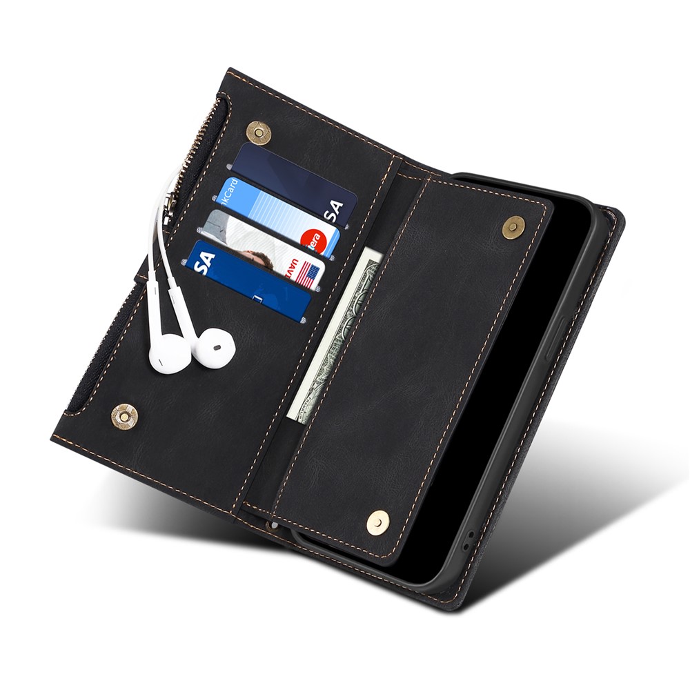 ESEBLE For Samsung Galaxy S20 FE 5G Anti-scratch Cell Phone Cover Zipper Pocket Wallet Stand Shockproof Phone Case Bag with Wrist Strap - Black-7