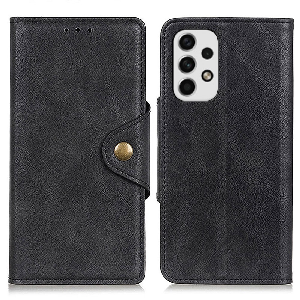 For Samsung Galaxy A23 5G PU Leather + TPU Shockproof Brass Buckle Magnetic Clasp Cover Phone Case with Wallet Stand - Black-1