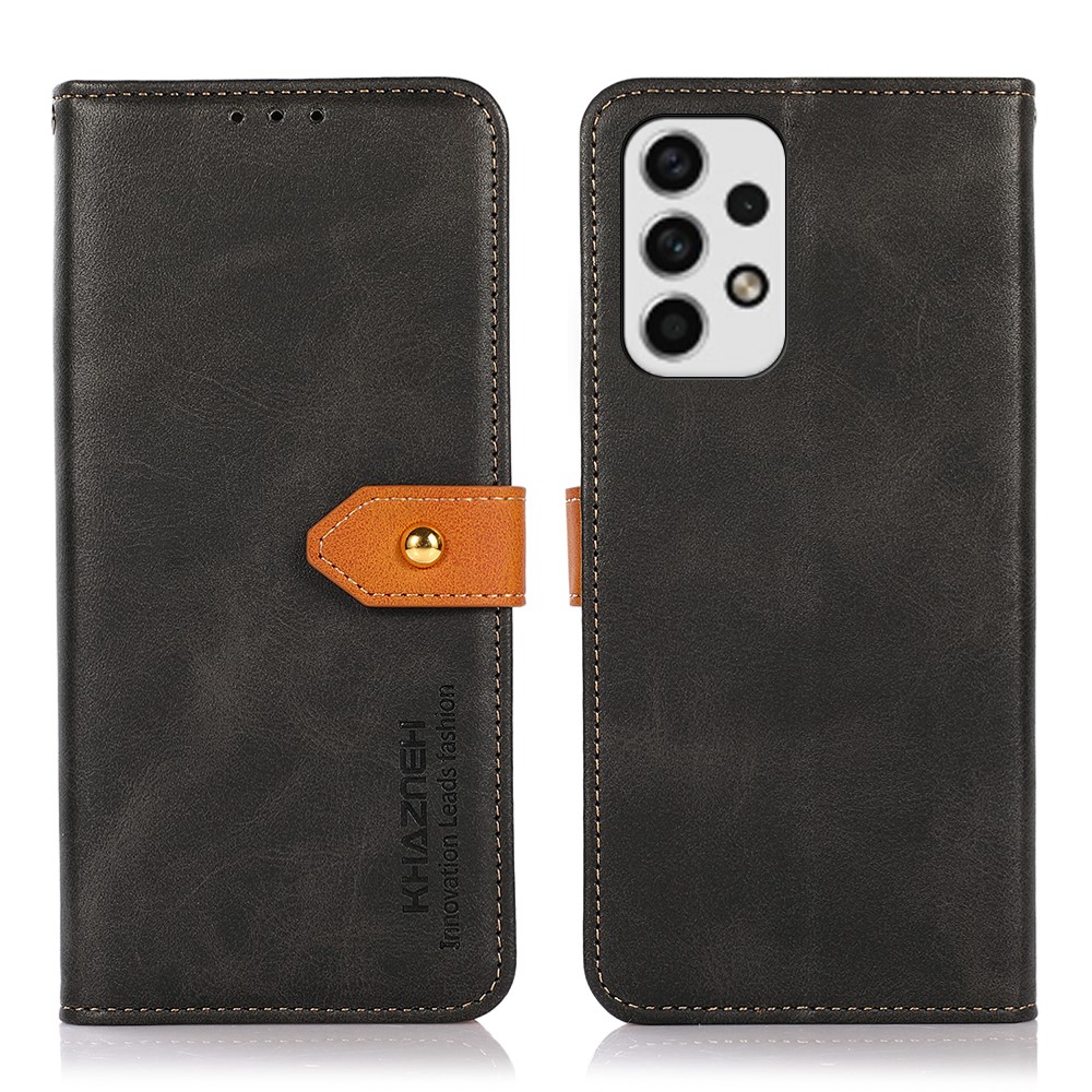 KHAZNEH For Samsung Galaxy A23 5G Drop Proof Dual-color Golden Magnetic Clasp PU Leather Flip Cell Phone Case Stand Cover with Wallet - Black-1
