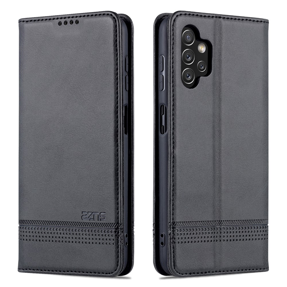 AZNS For Samsung Galaxy A13 4G Magnetic Absorption Textured PU Leather Wallet Flip Case Folding Stand Protective Cover - Black-1
