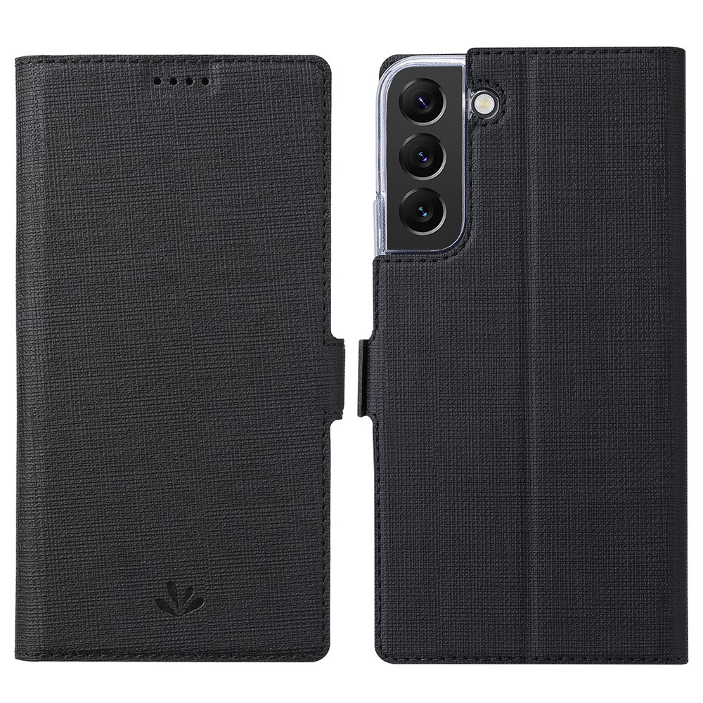 VILI K Series Stand Wallet Leather Case for Samsung Galaxy S22+ 5G, Double Magnetic Clasp Phone Cover - Black-1