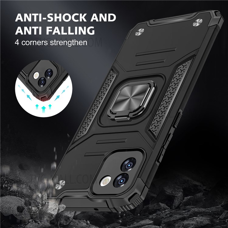 For Samsung Galaxy A03 (164.2 x 75.9 x 9.1mm) Ring Kickstand Phone Case Hard PC Soft TPU Hybrid Cover - Black-2