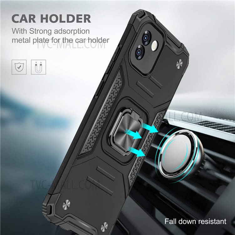 For Samsung Galaxy A03 (164.2 x 75.9 x 9.1mm) Ring Kickstand Phone Case Hard PC Soft TPU Hybrid Cover - Black-3