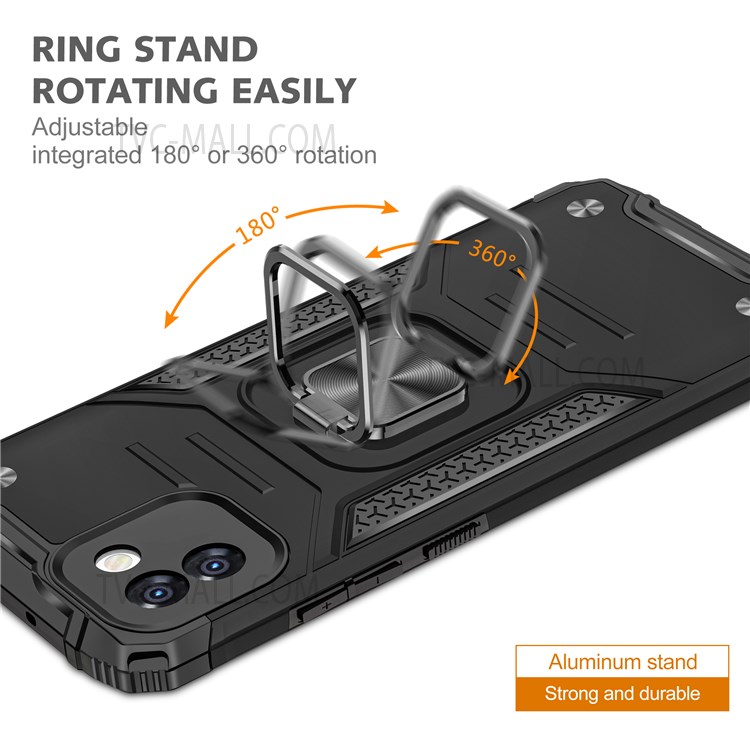 For Samsung Galaxy A03 (164.2 x 75.9 x 9.1mm) Ring Kickstand Phone Case Hard PC Soft TPU Hybrid Cover - Black-4
