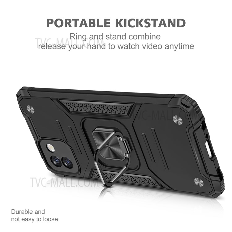 For Samsung Galaxy A03 (164.2 x 75.9 x 9.1mm) Ring Kickstand Phone Case Hard PC Soft TPU Hybrid Cover - Black-5