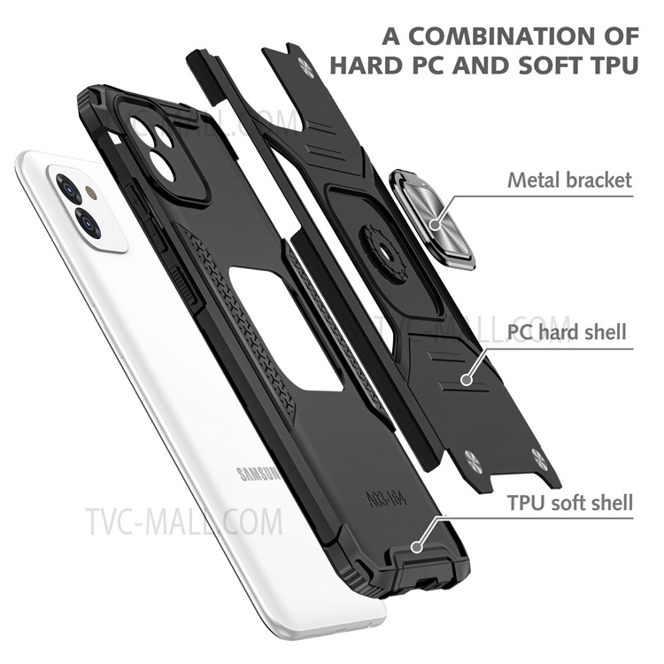 For Samsung Galaxy A03 (164.2 x 75.9 x 9.1mm) Ring Kickstand Phone Case Hard PC Soft TPU Hybrid Cover - Black-6