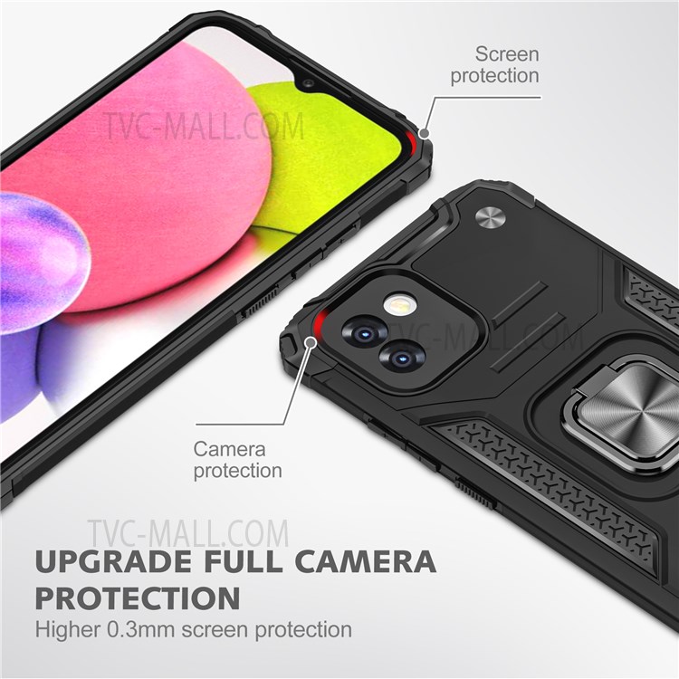 For Samsung Galaxy A03 (164.2 x 75.9 x 9.1mm) Ring Kickstand Phone Case Hard PC Soft TPU Hybrid Cover - Black-7