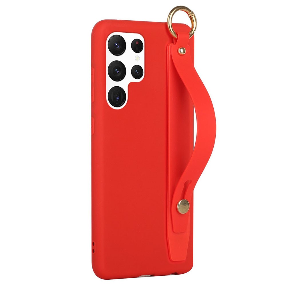 For Samsung Galaxy S22 Ultra 5G Flexible TPU Phone Case Anti-drop Protective Cover with Hand Strap Kickstand - Red-1