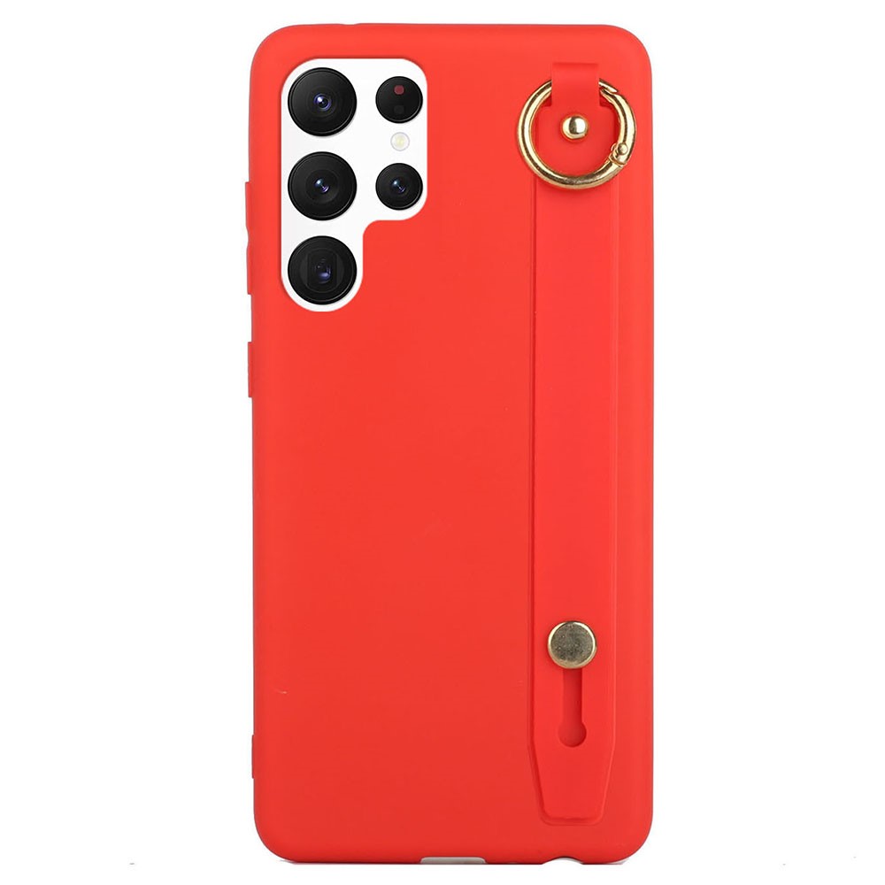 For Samsung Galaxy S22 Ultra 5G Flexible TPU Phone Case Anti-drop Protective Cover with Hand Strap Kickstand - Red-2