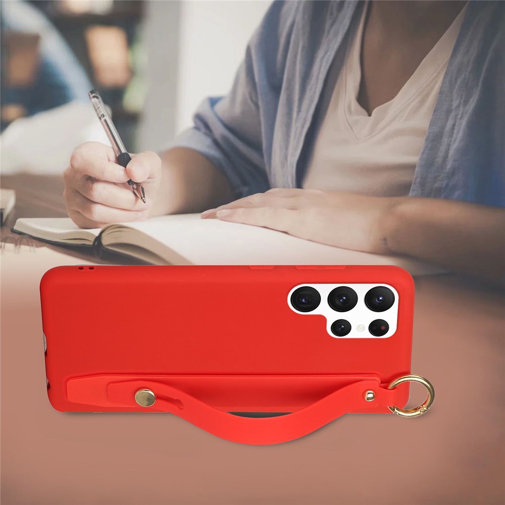 For Samsung Galaxy S22 Ultra 5G Flexible TPU Phone Case Anti-drop Protective Cover with Hand Strap Kickstand - Red-5
