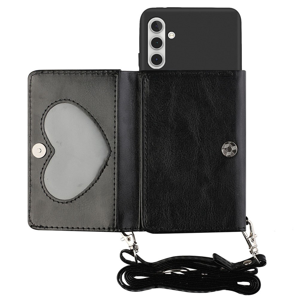 For Samsung Galaxy A13 5G Wallet Phone Case Shockproof Phone Cover TPU + PU Leather Protective Case with Shoulder Strap - Black-1