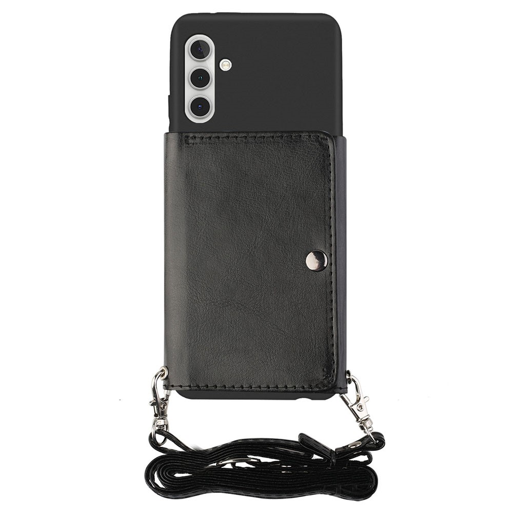 For Samsung Galaxy A13 5G Wallet Phone Case Shockproof Phone Cover TPU + PU Leather Protective Case with Shoulder Strap - Black-2