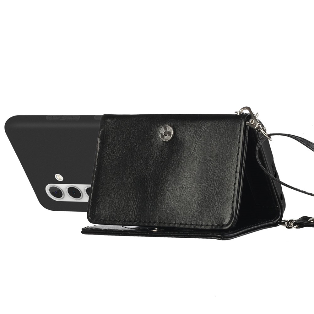 For Samsung Galaxy A13 5G Wallet Phone Case Shockproof Phone Cover TPU + PU Leather Protective Case with Shoulder Strap - Black-4