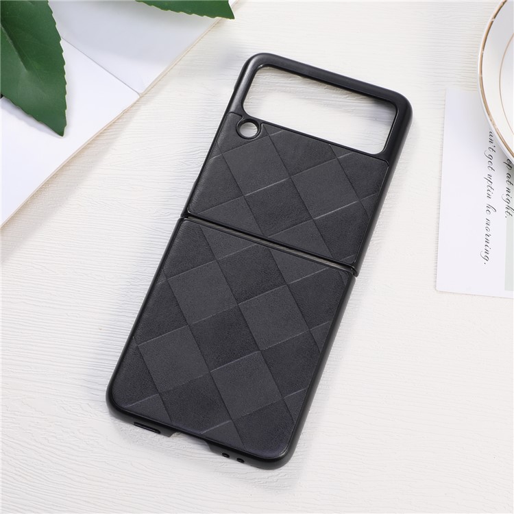 Para Galaxy Z Flip3 5g 2 Peças Design de Gira Grid Textura pc Com Revestimento de Couro PC+TPU Acessório de Caixa de Telefone Híbrido - Preto-2