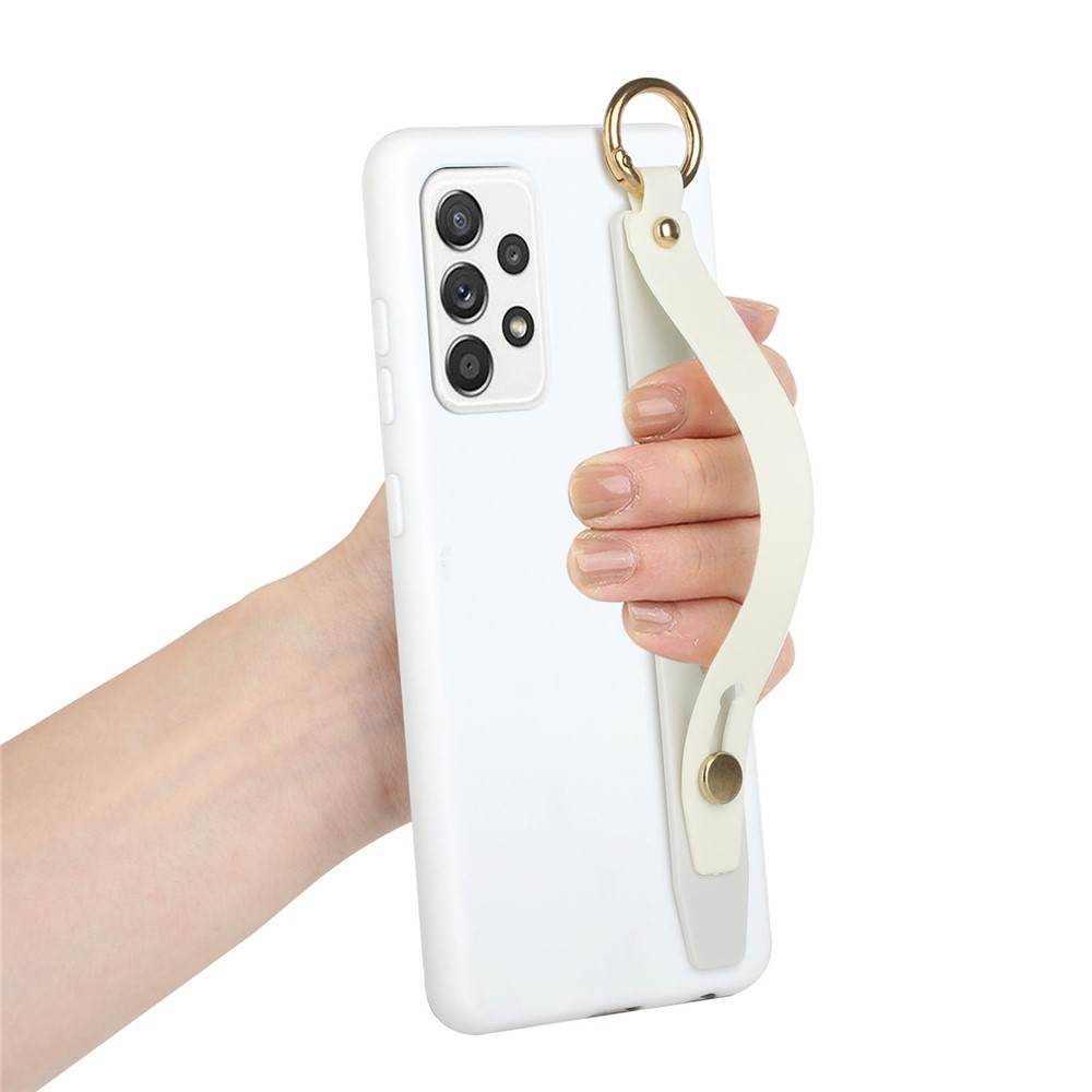 Hand Strap Design Flexible TPU Phone Case for Samsung Galaxy A53 5G, Kickstand Shockproof Protective Cover - White-3