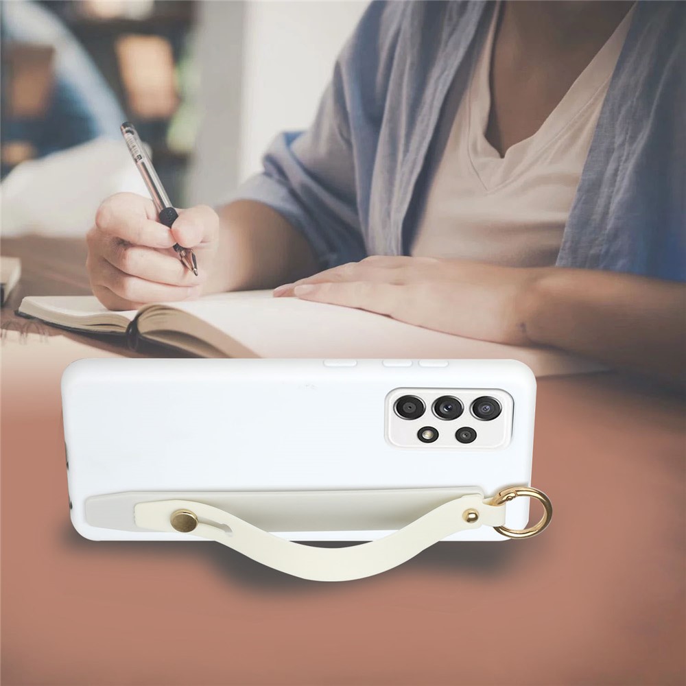 Hand Strap Design Flexible TPU Phone Case for Samsung Galaxy A53 5G, Kickstand Shockproof Protective Cover - White-4