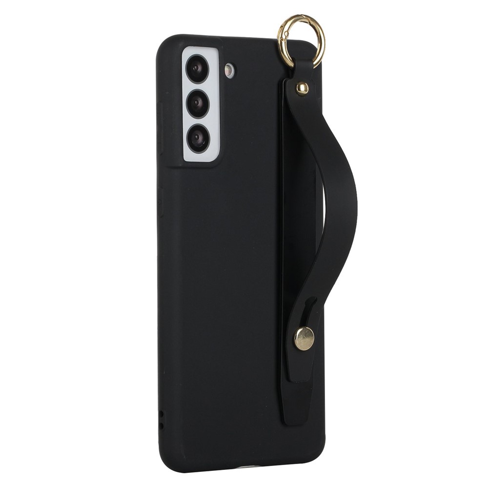For Samsung Galaxy S22+ 5G Hand Strap Design Solid Color Soft TPU Phone Case Cover with Kickstand - Black-1