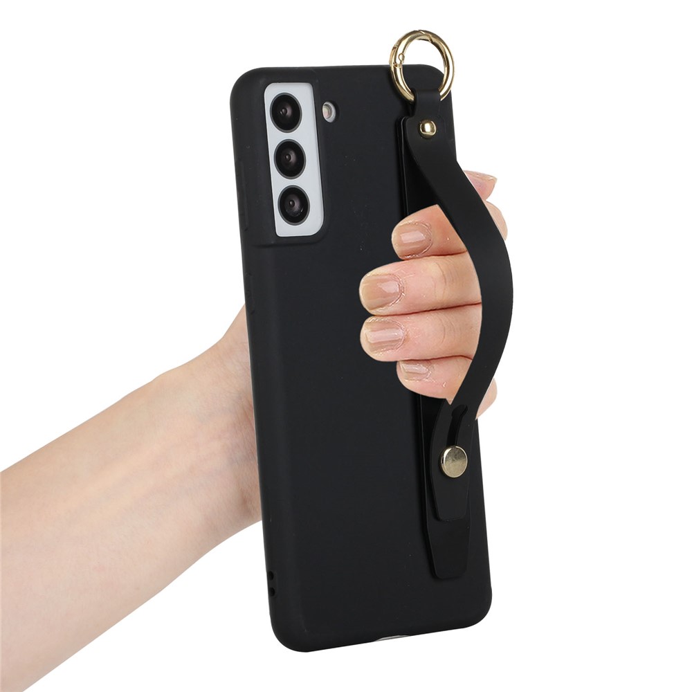 For Samsung Galaxy S22+ 5G Hand Strap Design Solid Color Soft TPU Phone Case Cover with Kickstand - Black-3