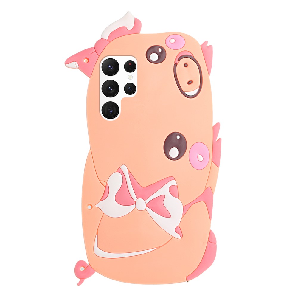 For Samsung Galaxy S22 Ultra 5G 3D Cute Cartoon Soft Silicone Inner TPU Protective Cover with Shoulder Lanyard - Pig-2