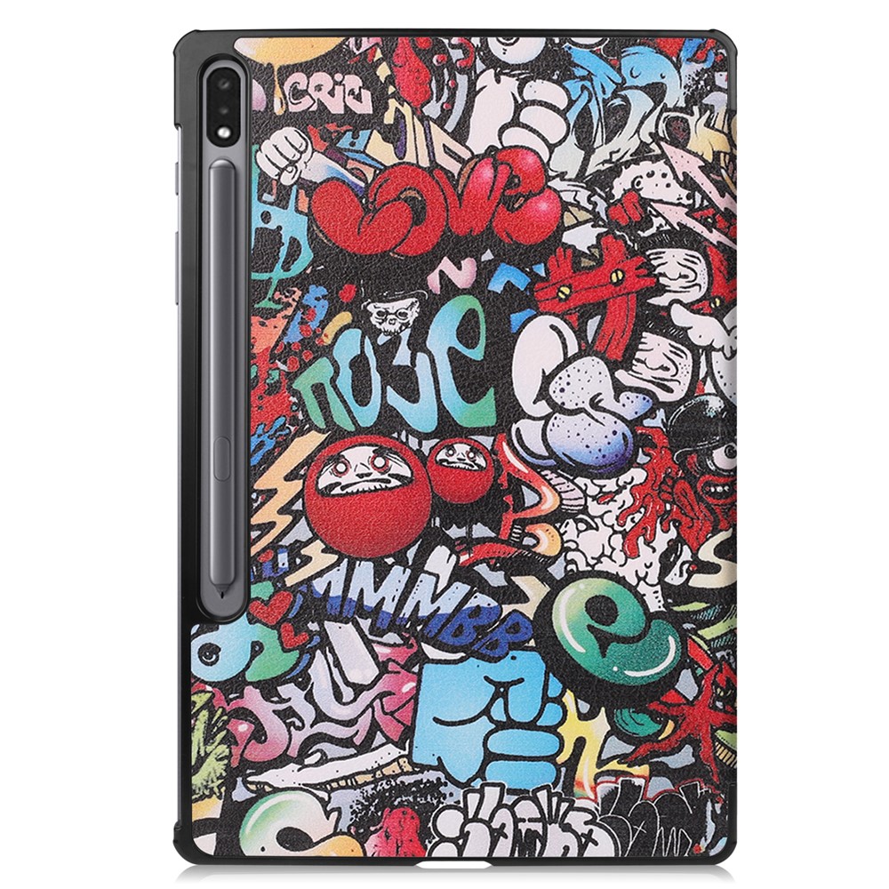 For Samsung Galaxy Tab S8+ Shockproof Trifold Stand Stylish Pattern Printing Hard PC Soft PU Leather Tablet Cover with Auto Sleep/Wake - Graffiti-2