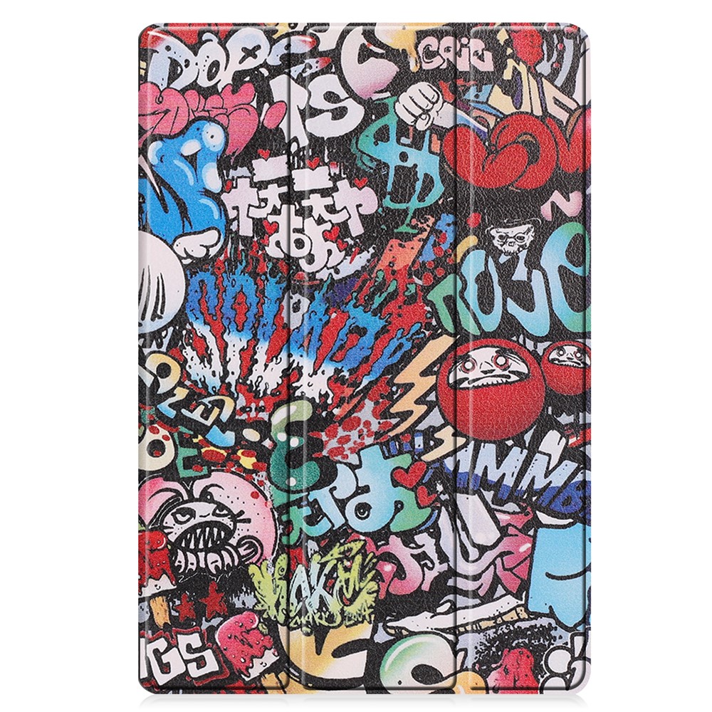 For Samsung Galaxy Tab S8+ Shockproof Trifold Stand Stylish Pattern Printing Hard PC Soft PU Leather Tablet Cover with Auto Sleep/Wake - Graffiti-3