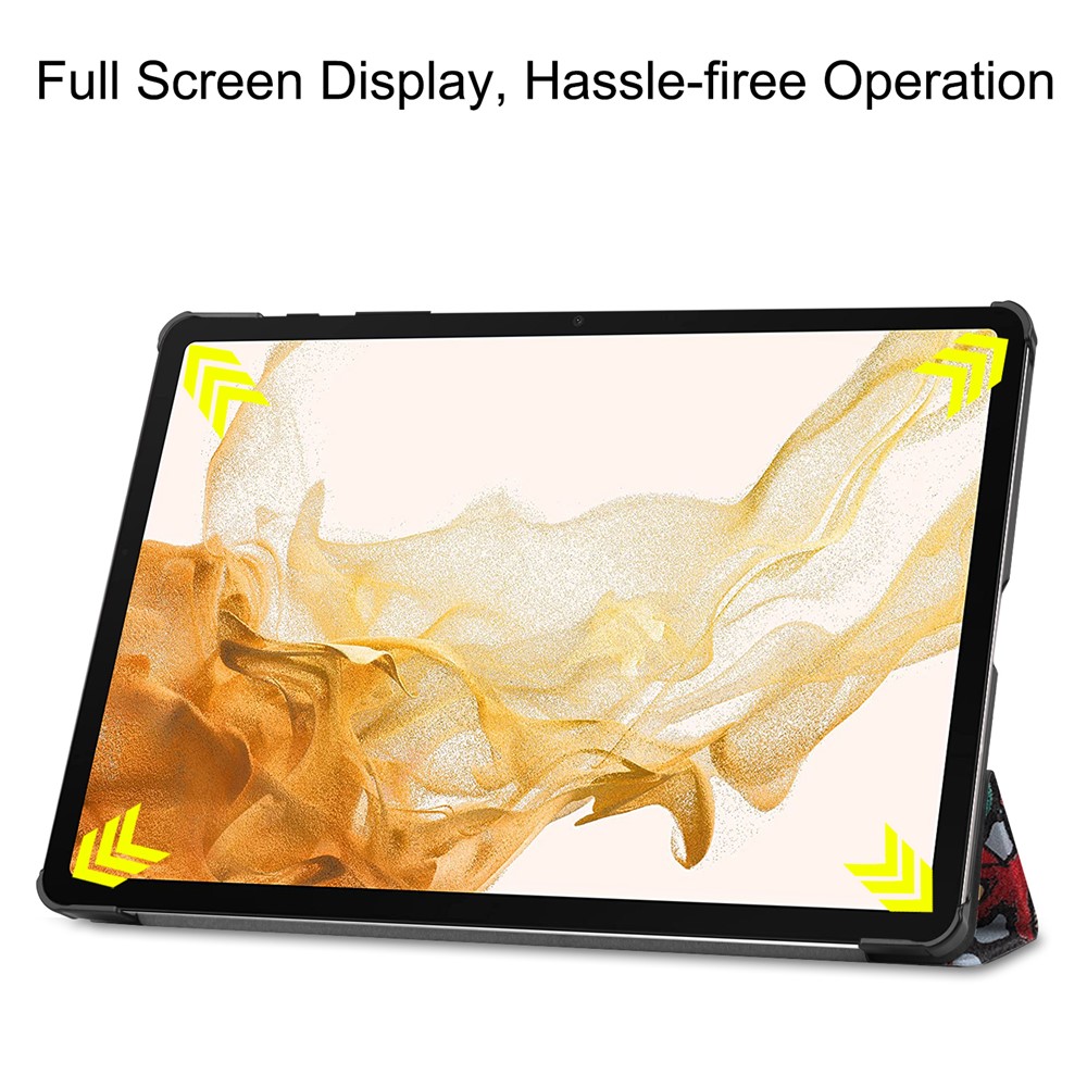For Samsung Galaxy Tab S8+ Shockproof Trifold Stand Stylish Pattern Printing Hard PC Soft PU Leather Tablet Cover with Auto Sleep/Wake - Graffiti-5