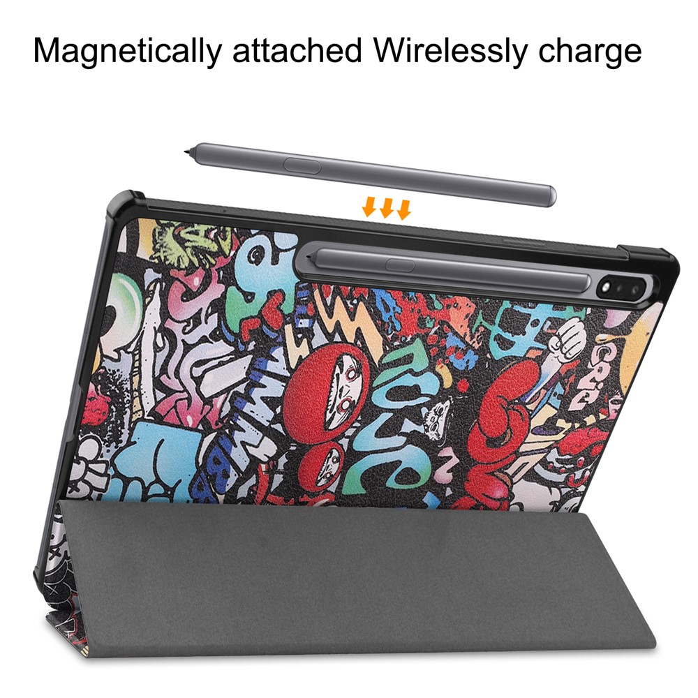 For Samsung Galaxy Tab S8+ Shockproof Trifold Stand Stylish Pattern Printing Hard PC Soft PU Leather Tablet Cover with Auto Sleep/Wake - Graffiti-6