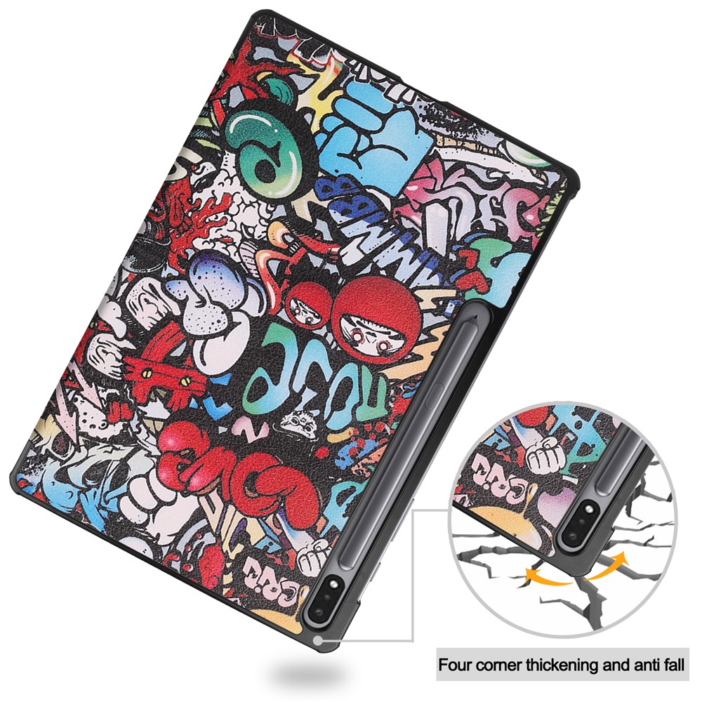 For Samsung Galaxy Tab S8+ Shockproof Trifold Stand Stylish Pattern Printing Hard PC Soft PU Leather Tablet Cover with Auto Sleep/Wake - Graffiti-8
