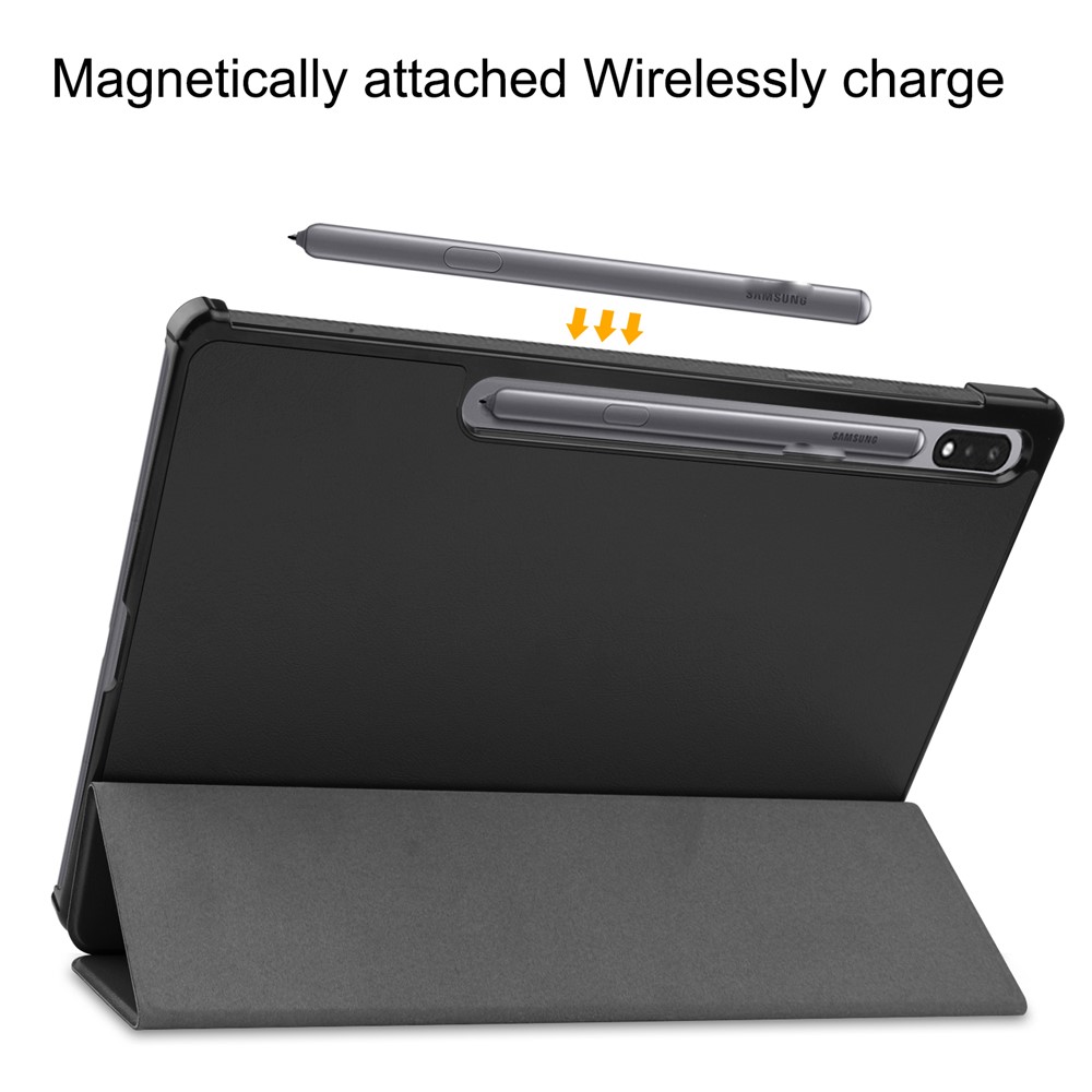 For Samsung Galaxy Tab S8+ PU Leather Trifold Stand Cover with Pencil Holder and Auto Sleep/Wake, Pencil Charging Supported - Black-8