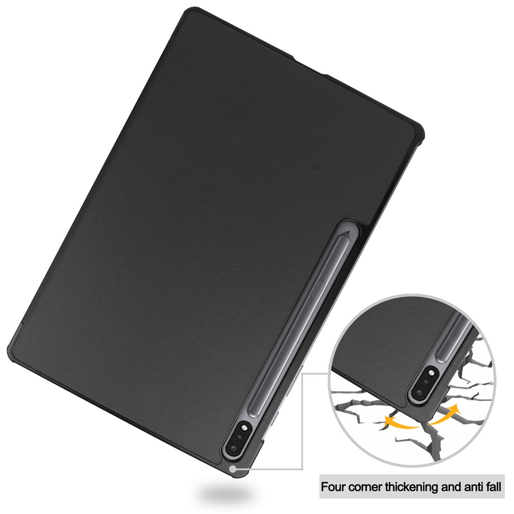 For Samsung Galaxy Tab S8+ PU Leather Trifold Stand Cover with Pencil Holder and Auto Sleep/Wake, Pencil Charging Supported - Black-9