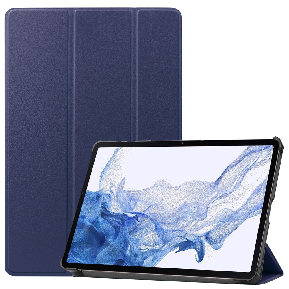 For Samsung Galaxy Tab S8 Auto Sleep/Wake PU Leather Trifold Stand Anti-scratch Protective Cover with Pencil Holder - Dark Blue-1