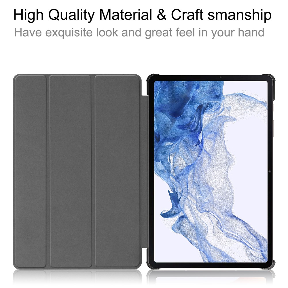 For Samsung Galaxy Tab S8 Auto Sleep/Wake PU Leather Trifold Stand Anti-scratch Protective Cover with Pencil Holder - Dark Blue-4