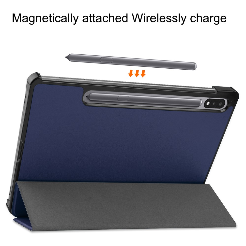 For Samsung Galaxy Tab S8 Auto Sleep/Wake PU Leather Trifold Stand Anti-scratch Protective Cover with Pencil Holder - Dark Blue-6