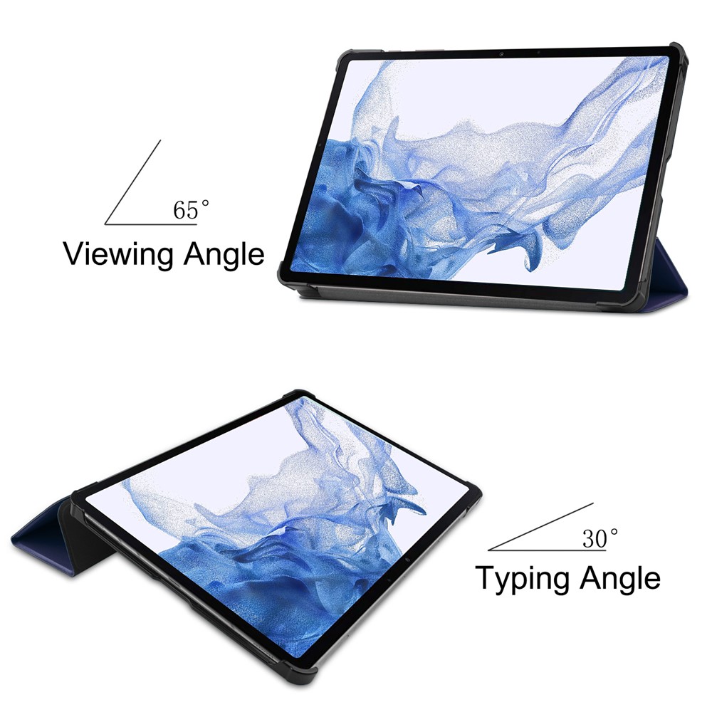 For Samsung Galaxy Tab S8 Auto Sleep/Wake PU Leather Trifold Stand Anti-scratch Protective Cover with Pencil Holder - Dark Blue-7