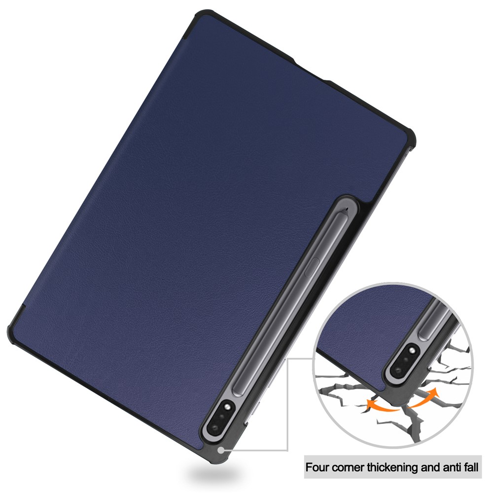 For Samsung Galaxy Tab S8 Auto Sleep/Wake PU Leather Trifold Stand Anti-scratch Protective Cover with Pencil Holder - Dark Blue-8