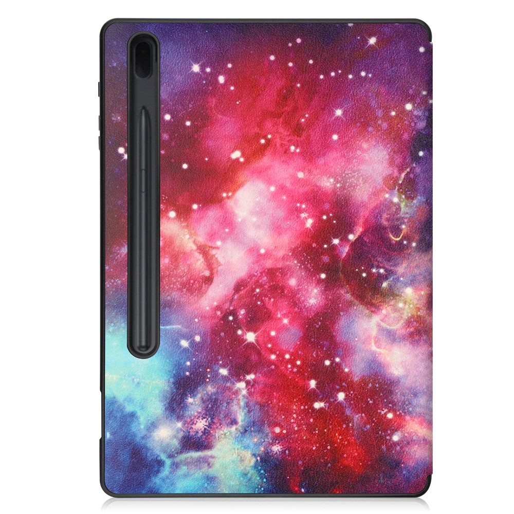 For Samsung Galaxy Tab S8+ Pattern Printing Tablet Cover PU Leather Trifold Stand Protective Case with Auto Sleep/Wake and Pencil Holder - Nebula-3