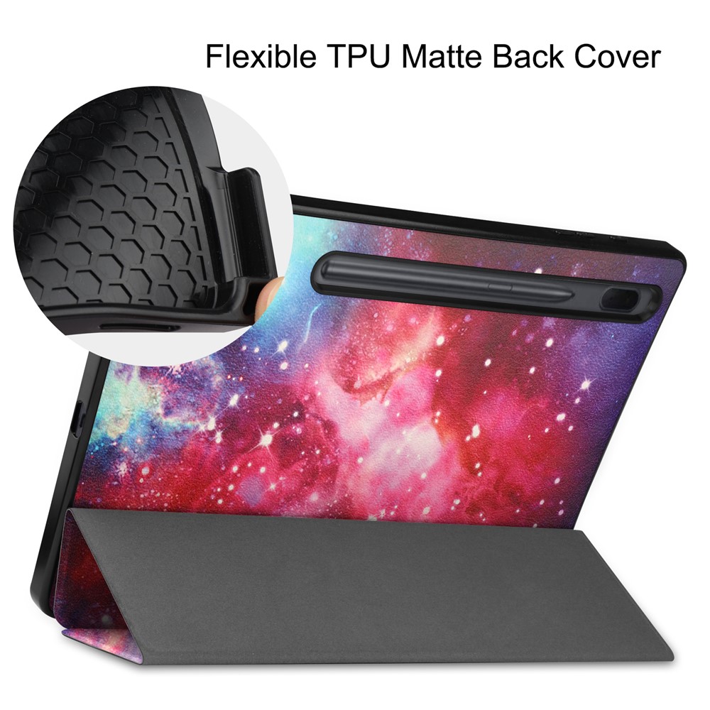 For Samsung Galaxy Tab S8+ Pattern Printing Tablet Cover PU Leather Trifold Stand Protective Case with Auto Sleep/Wake and Pencil Holder - Nebula-7