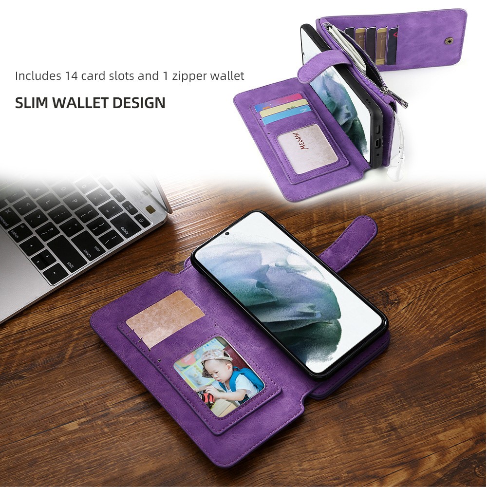 MEGSHI 007 Series for Samsung Galaxy S21 FE 5G, PU Leather 2-in-1 Detachable Magnetic Multi-Function Wallet Case Protective Cover - Purple-6