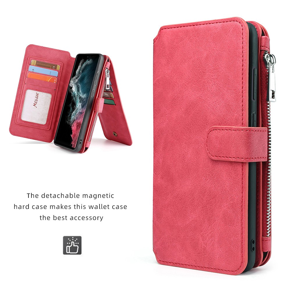 MEGSHI 007 Series for Samsung Galaxy S22 Ultra 5G, 2-in-1 Detachable Magnetic Drop-proof Multi-function Wallet PU Leather Phone Case Cover - Red-2