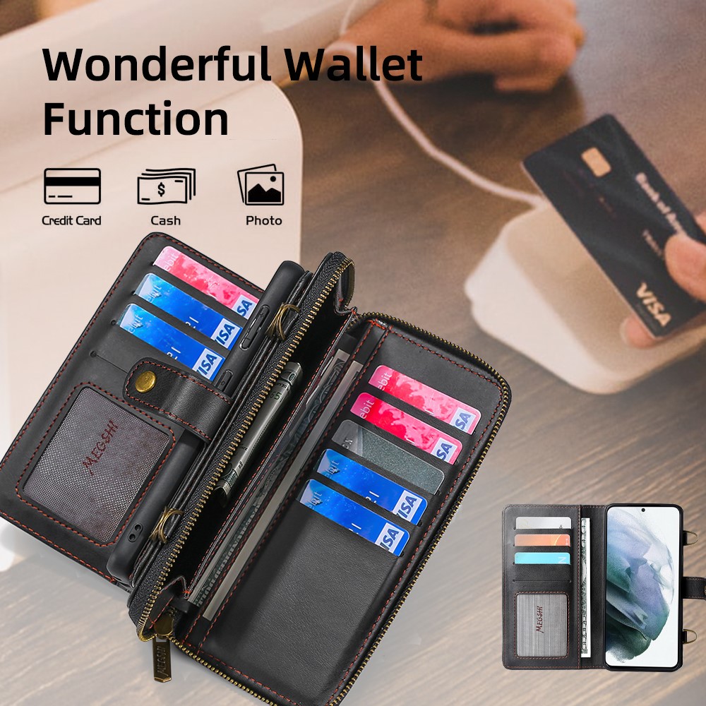 MEGSHI 020 Series for Samsung Galaxy S22+ 5G Shoulder Strap Wallet Magnetic Detachable 2-in-1 PU Leather + TPU Mobile Case - Black-5