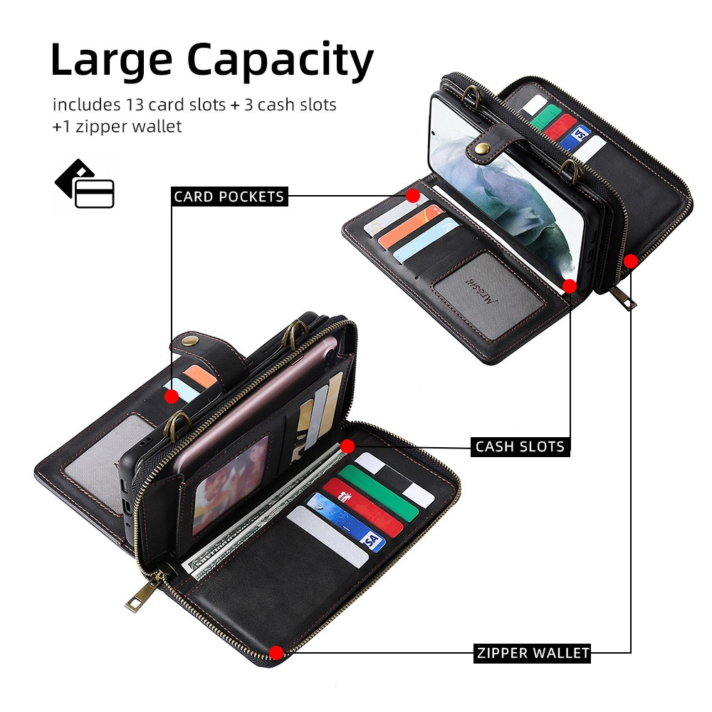 MEGSHI 020 Series for Samsung Galaxy S22+ 5G Shoulder Strap Wallet Magnetic Detachable 2-in-1 PU Leather + TPU Mobile Case - Black-6