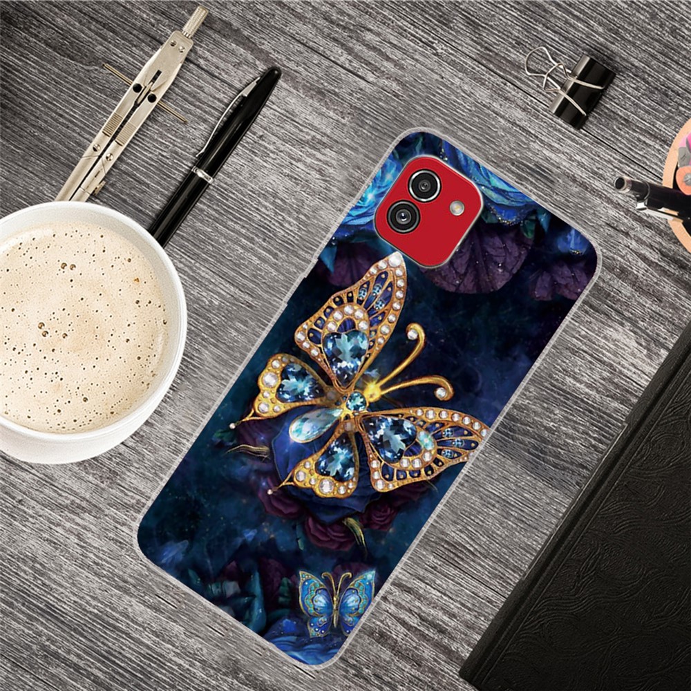 For Samsung Galaxy A03 (164.2 x 75.9 x 9.1mm) IMD Patterned Flexible TPU Phone Cover Case - Rhinestone Butterfly-2