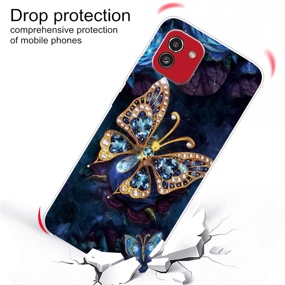 For Samsung Galaxy A03 (164.2 x 75.9 x 9.1mm) IMD Patterned Flexible TPU Phone Cover Case - Rhinestone Butterfly-3