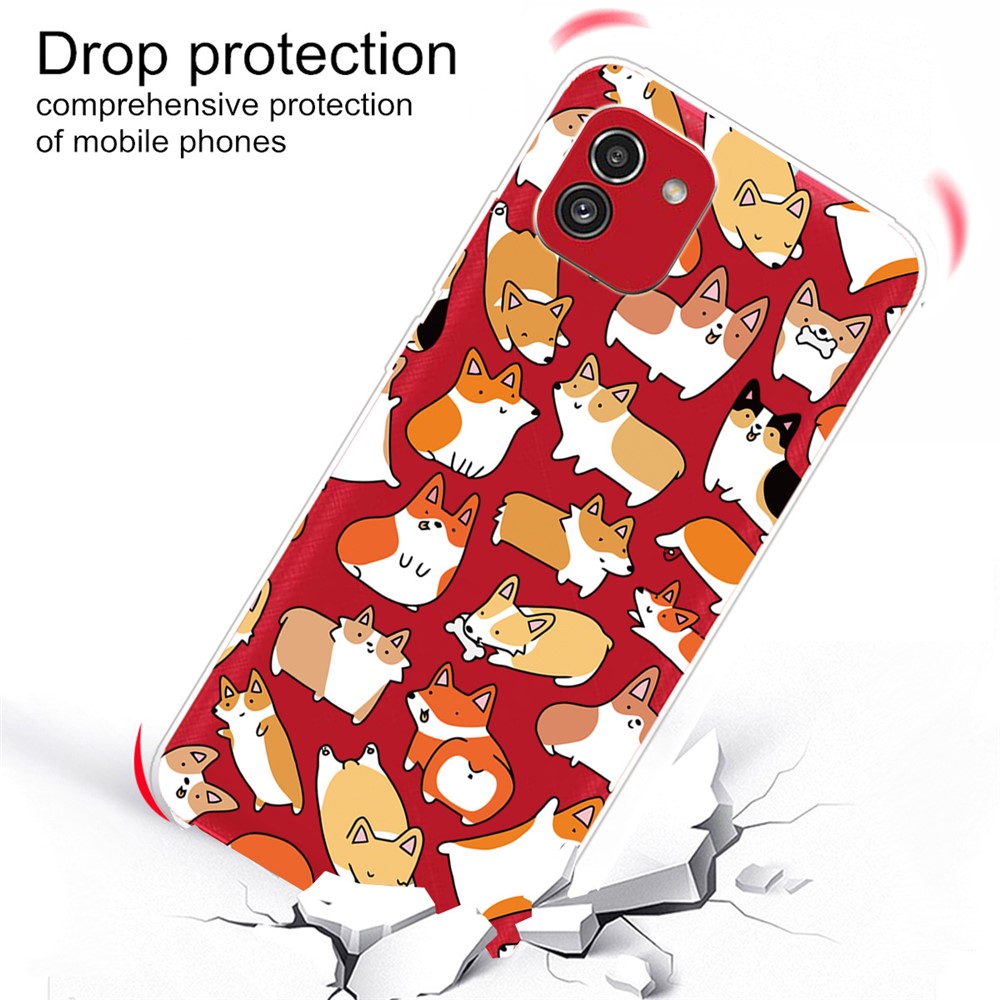 For Samsung Galaxy A03 (164.2 x 75.9 x 9.1mm) Shock-Resistant IMD Patterned Soft TPU Phone Cover Accessory - Corgi Stickers-3