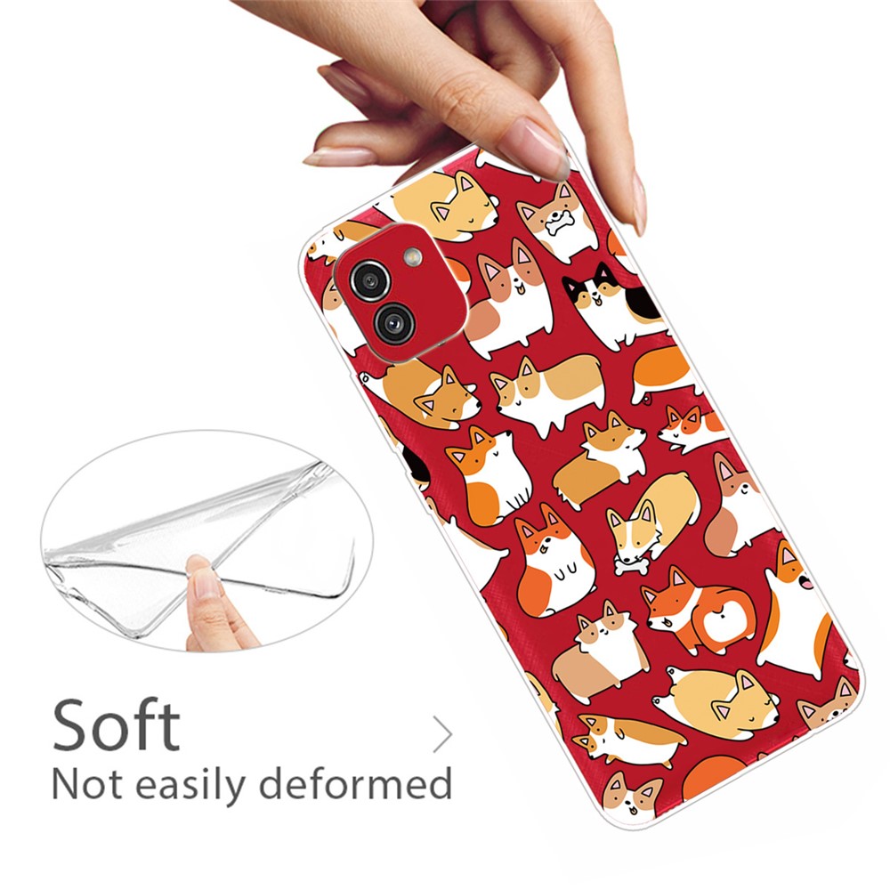For Samsung Galaxy A03 (164.2 x 75.9 x 9.1mm) Shock-Resistant IMD Patterned Soft TPU Phone Cover Accessory - Corgi Stickers-4