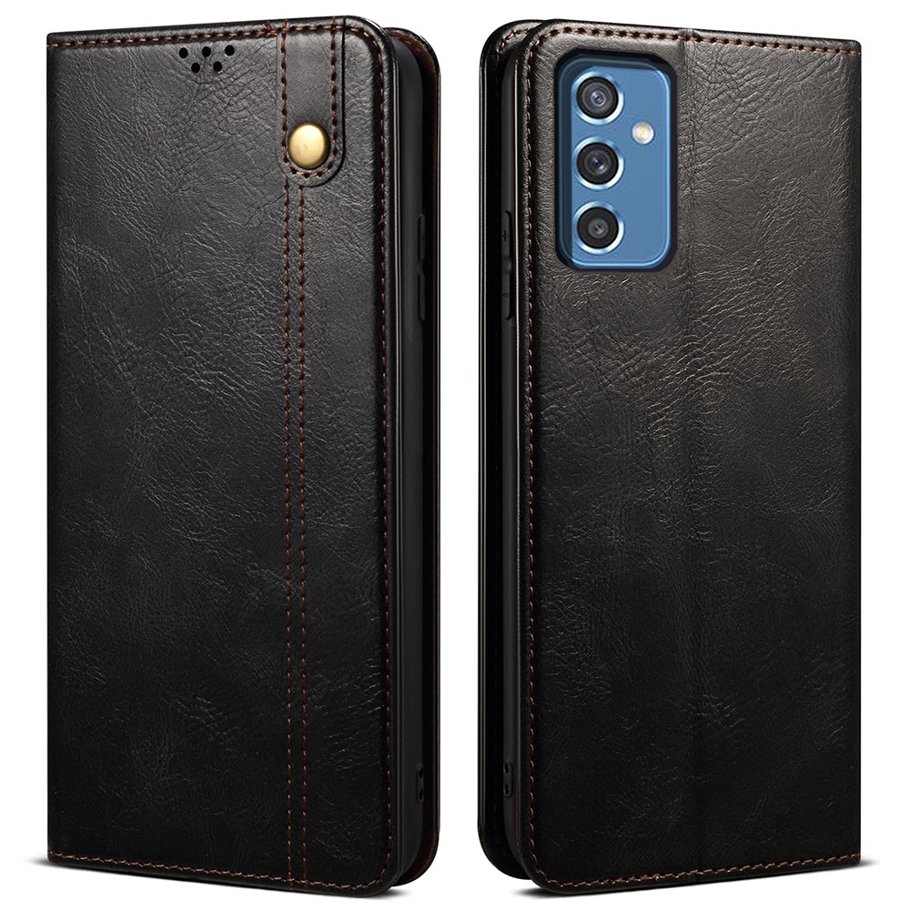 For Samsung Galaxy A13 5G Waxy Crazy Horse Texture Wallet Phone Cover PU Leather Stand Feature Magnetic Absorption Flip Case - Black-1